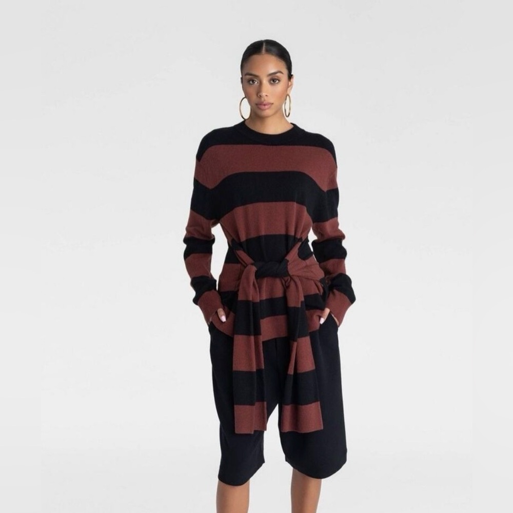 KBB By Kahlana The Wrap Sweater Burgundy Black Striped Sz S